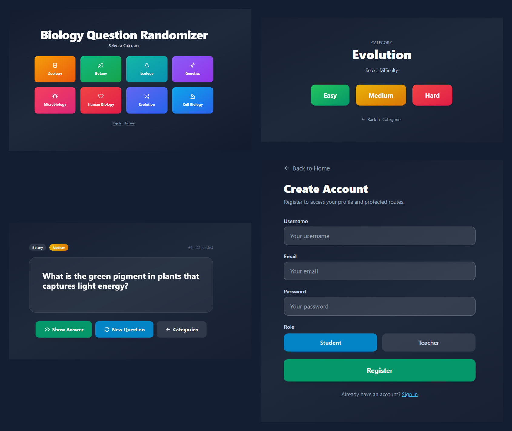 Biology Question Randomizer project preview